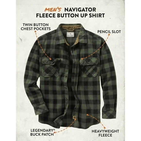 🎄🎁NWT Men’s Fleece Shacket Legendary Whitetails Plaid Casual Button Down Shirt - Picture 3 of 4